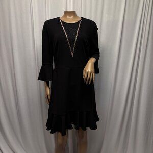 Ivanka Trump Black Bell Sleeve Ruffle Hem Dress Lace Womens Size 8 Elegant